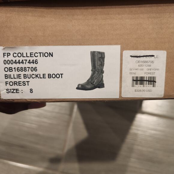 Free People Billie Buckle Forest green leather Moto boots size 8 - Picture 7 of 7